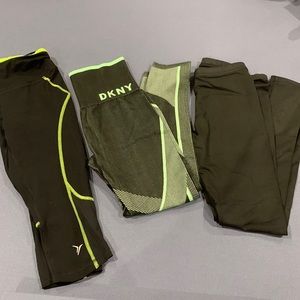 BUNDLE OF 3 BLACK AND GREEN COMBO STYLISH LEGGINGS